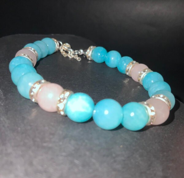 Aquamarine and Peach Jade bracelet