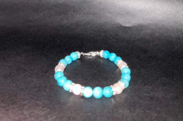Aquamarine and Peach Jade bracelet