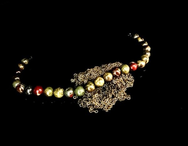 Dragon Bloodstone bracelet on brass chain pile