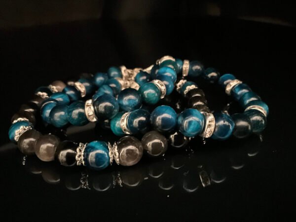 Blue Tiger Eye and Smokey Obsidian Bracelet